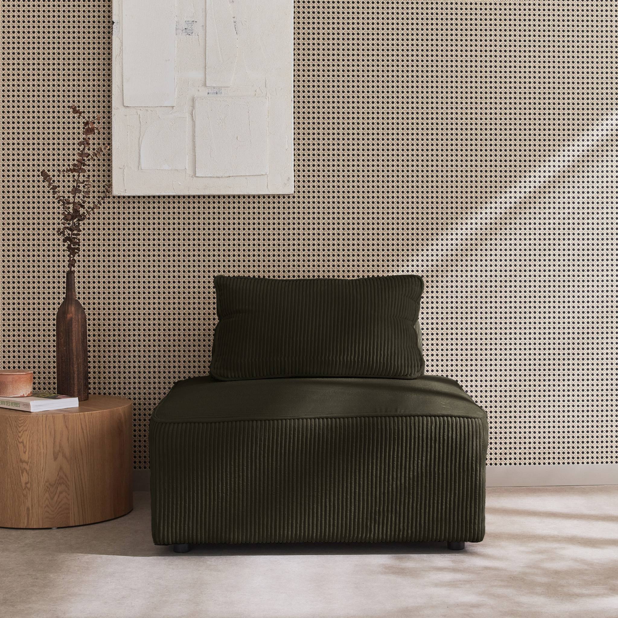 Poltrona per divano modulare in velluto a coste, verde scuro