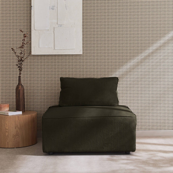 Poltrona per divano modulare in velluto a coste, verde scuro