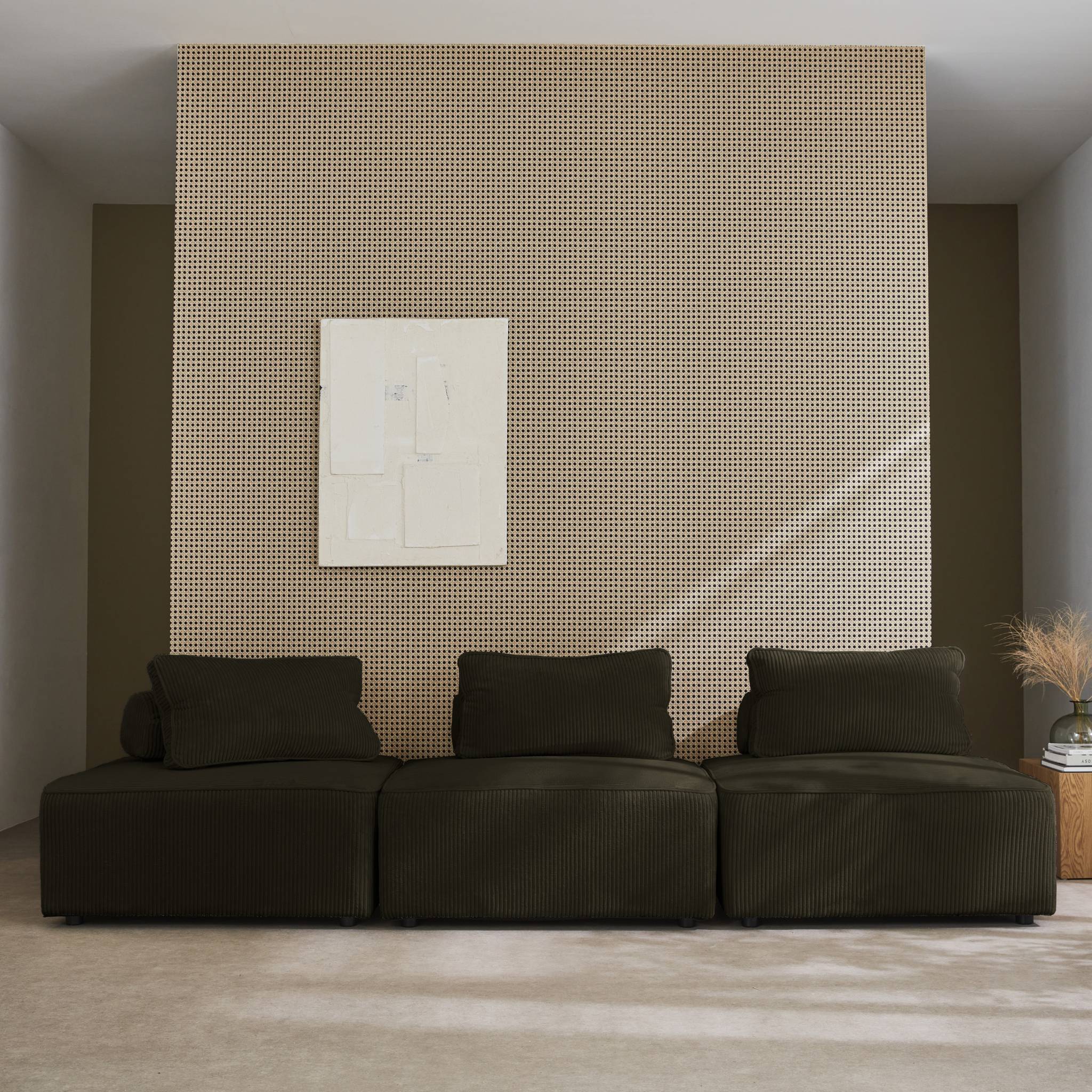 Set di 3 poltrone per divano modulare velluto a coste, verde scuro