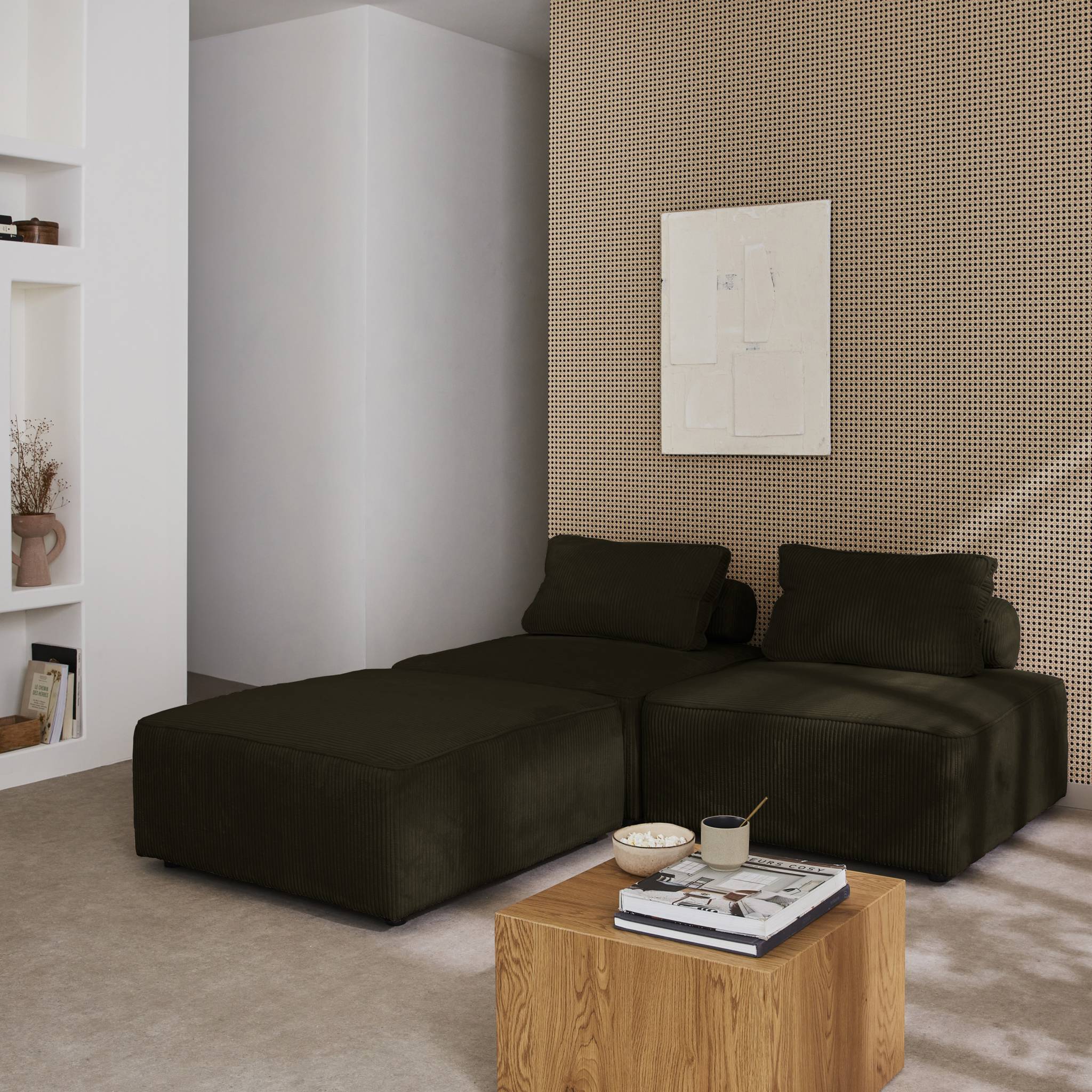 Set di 3 poltrone per divano modulare velluto a coste, verde scuro