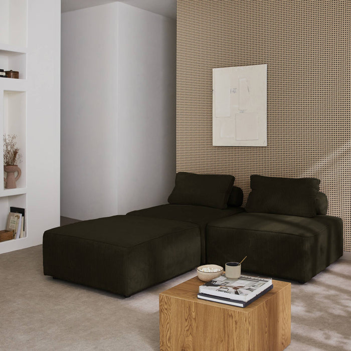 Set di 3 poltrone per divano modulare velluto a coste, verde scuro