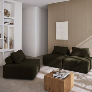 Set di 3 poltrone per divano modulare velluto a coste, verde scuro