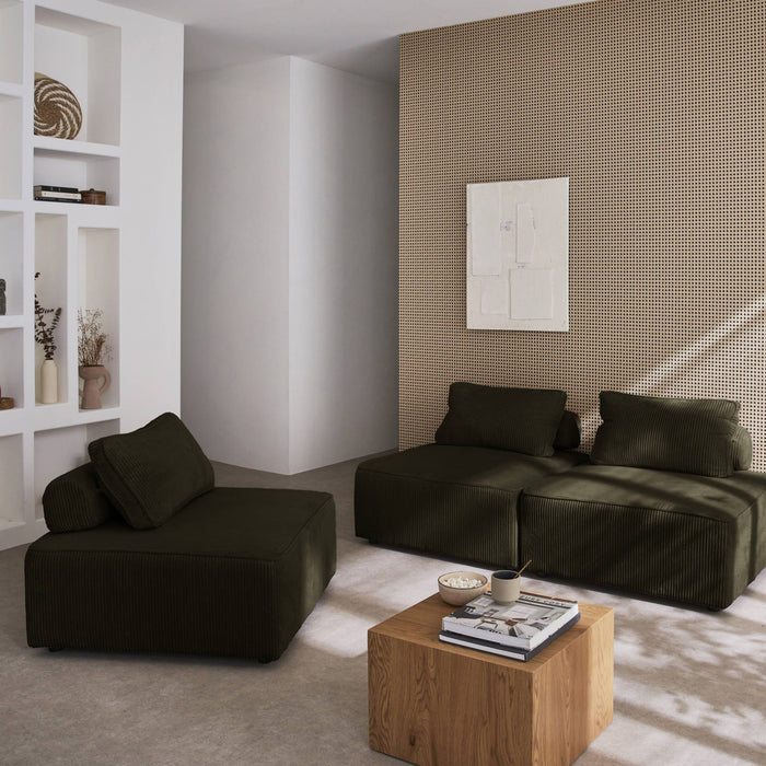 Set di 3 poltrone per divano modulare velluto a coste, verde scuro