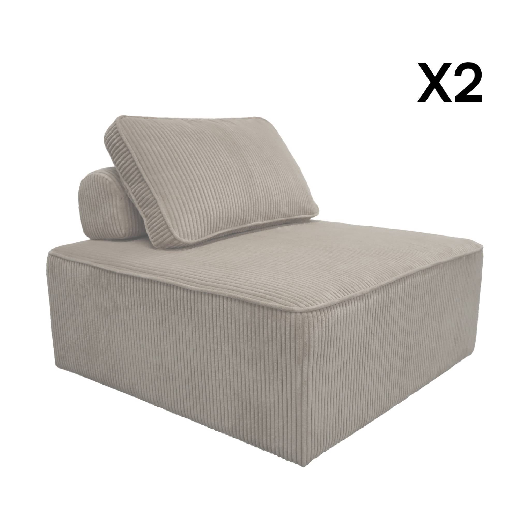 Divano modulare velluto, 2 posti, grigio chiaro