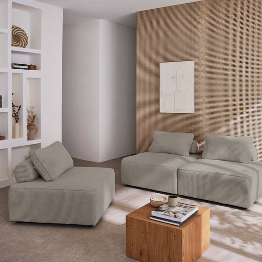 Divano modulare velluto, 3 posti, grigio chiaro