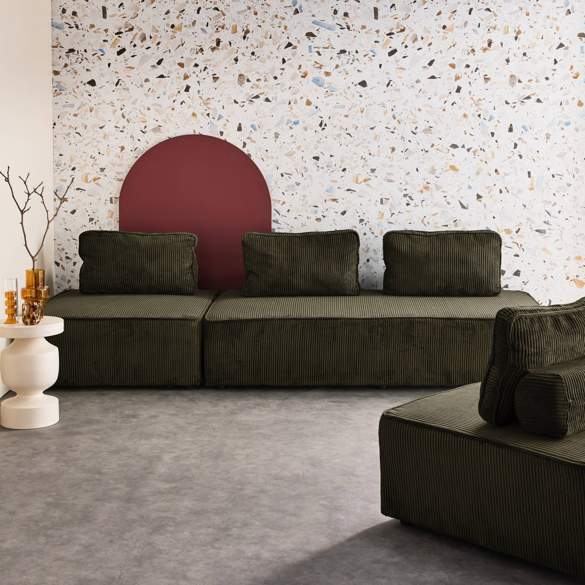 Set poltrone per divano modulare 4 posti velluto a coste, verde scuro