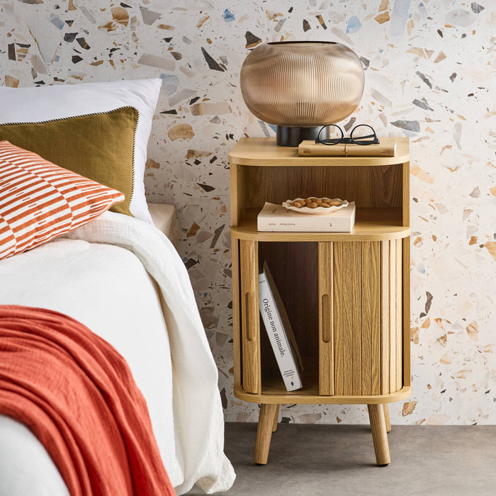 Set di 2 comodini con 2 ante scorrevoli e 1 nicchia , marrone naturale