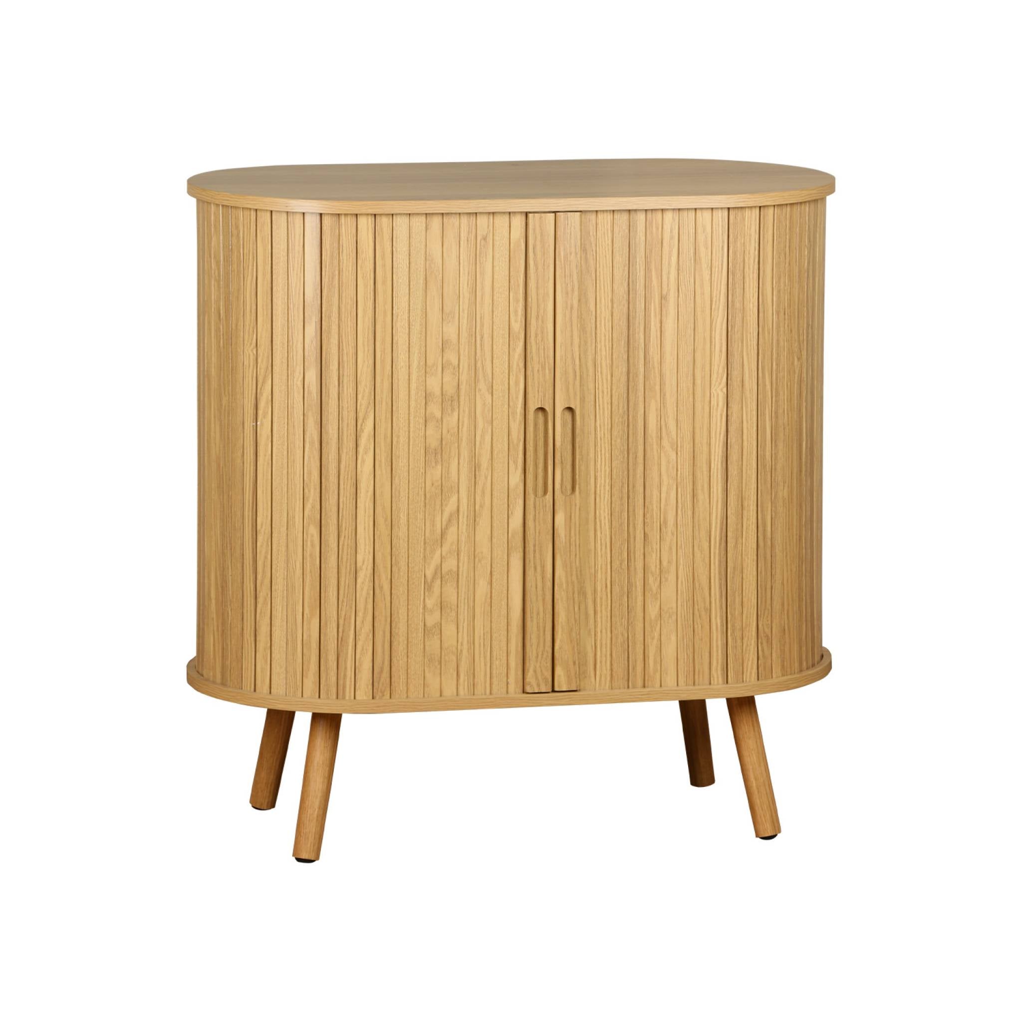 Credenza con ante scorrevoli e ripiano, marrone naturale