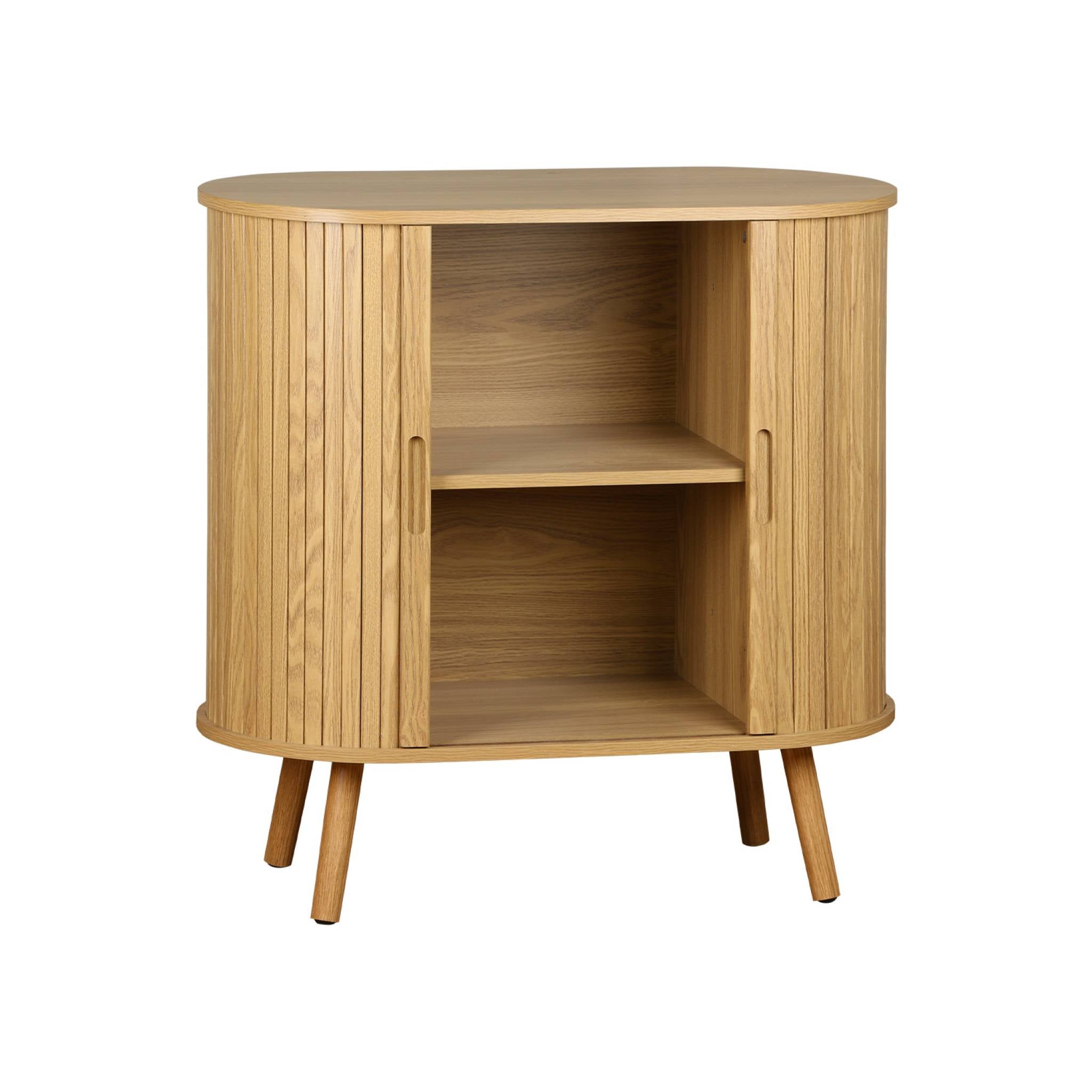 Credenza con ante scorrevoli e ripiano, marrone naturale