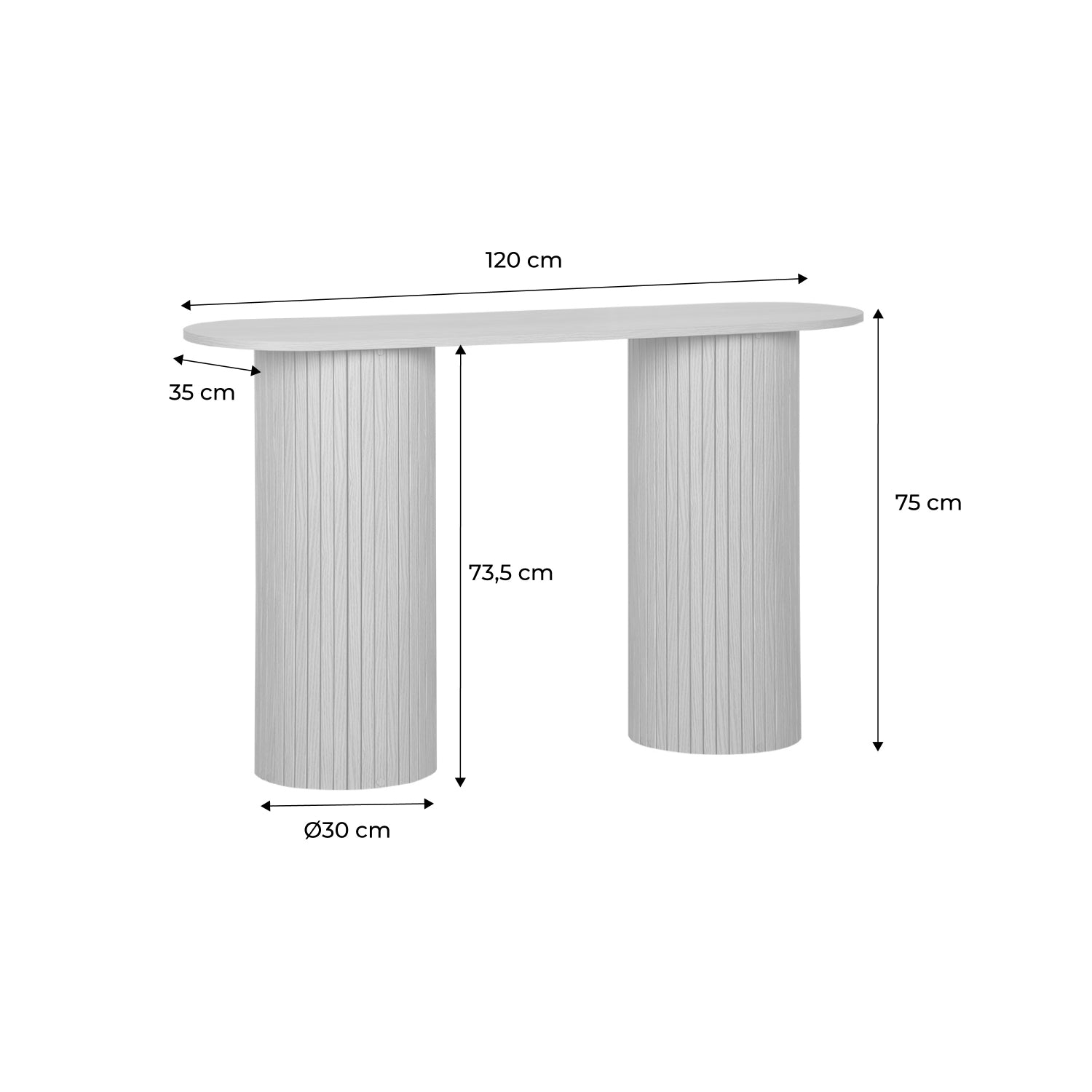 Consolle ovale scandinava con effetto legno scanalato, marrone