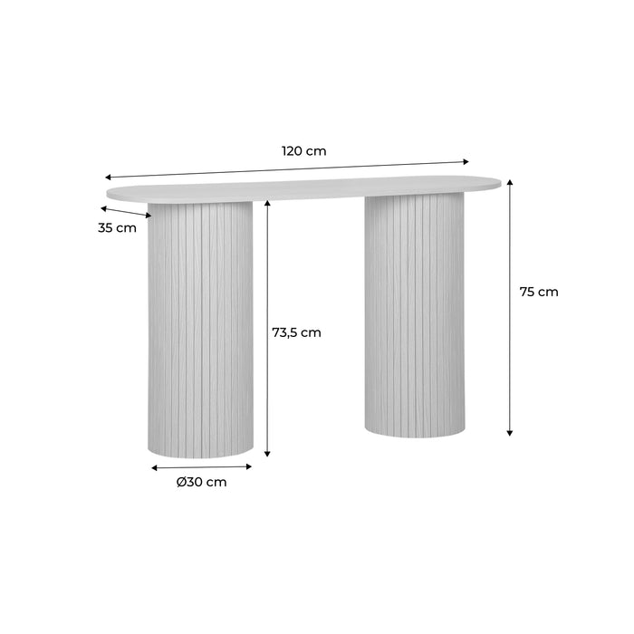 Consolle ovale scandinava con effetto legno scanalato, marrone