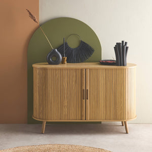 Credenza scandinava a 2 ante scorrevoli, 120cm, marrone naturale