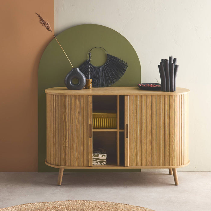 Credenza scandinava a 2 ante scorrevoli, 120cm, marrone naturale