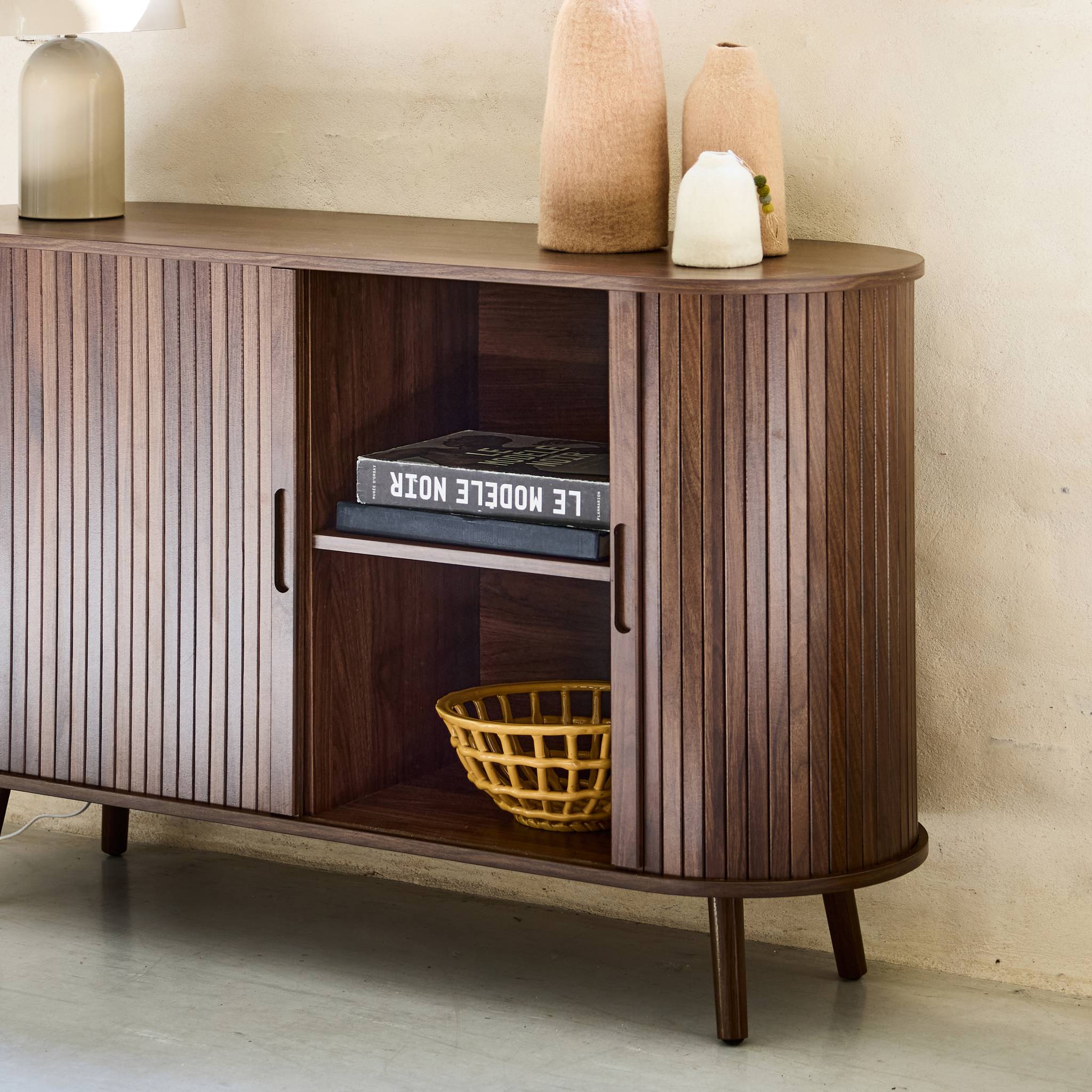 Credenza scandinava a 2 ante scorrevoli, 120cm, marrone
