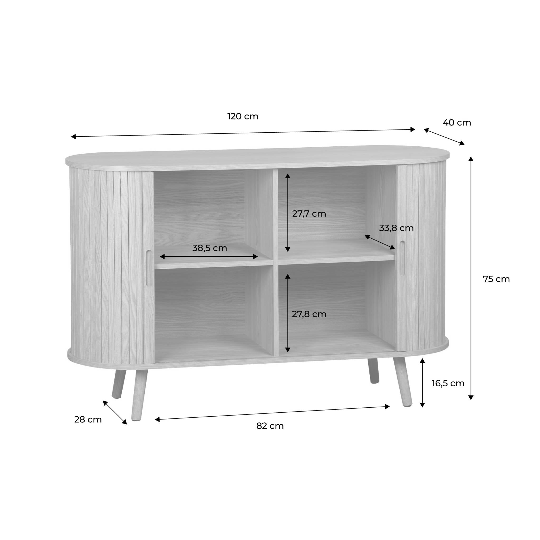 Credenza scandinava a 2 ante scorrevoli, 120cm, marrone