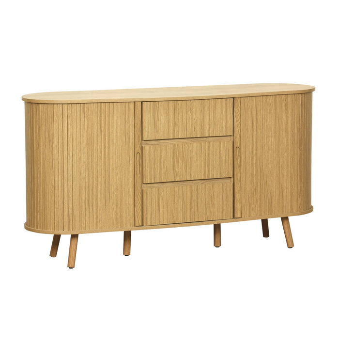 Credenza scandinava effetto legno scanalato 2 ante scorrevoli, 150cm,