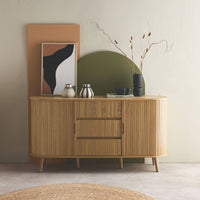 Credenza scandinava effetto legno scanalato 2 ante scorrevoli, 150cm,