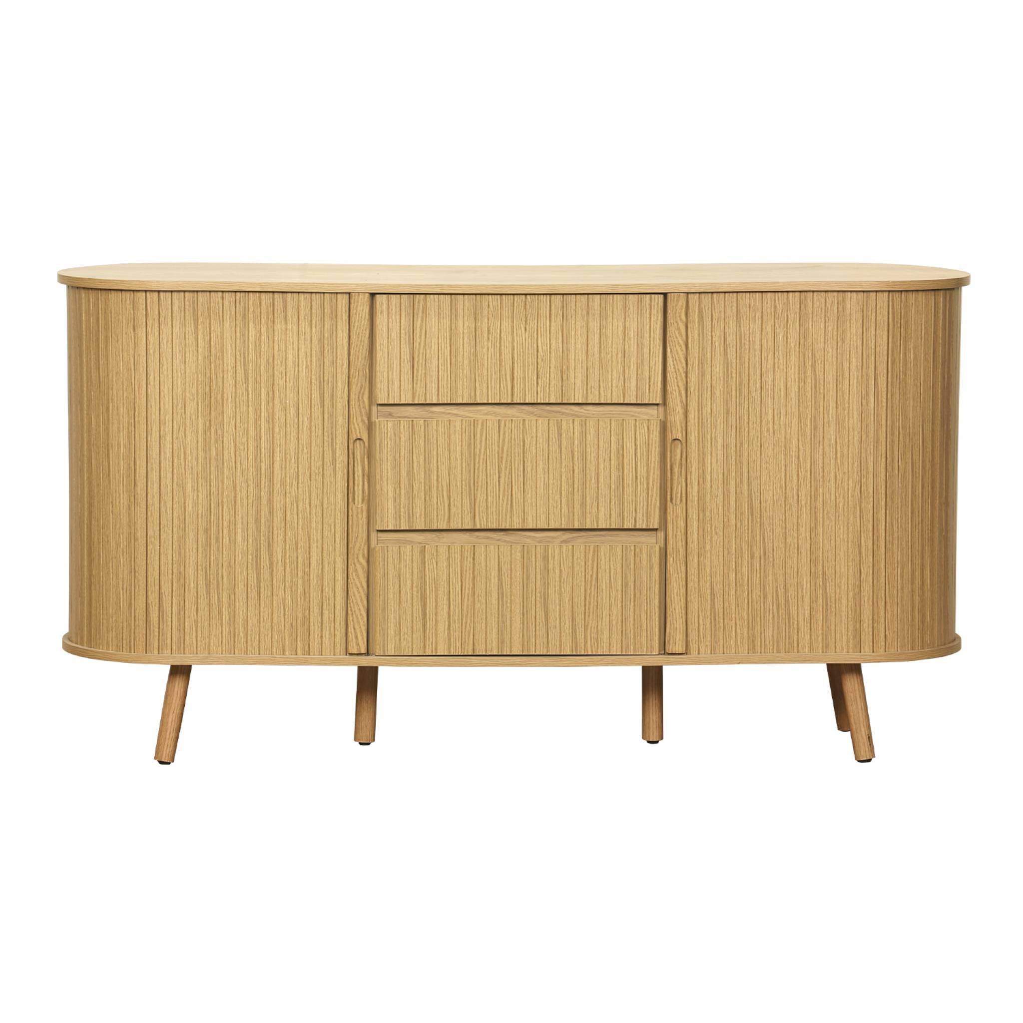Credenza scandinava effetto legno scanalato 2 ante scorrevoli, 150cm,