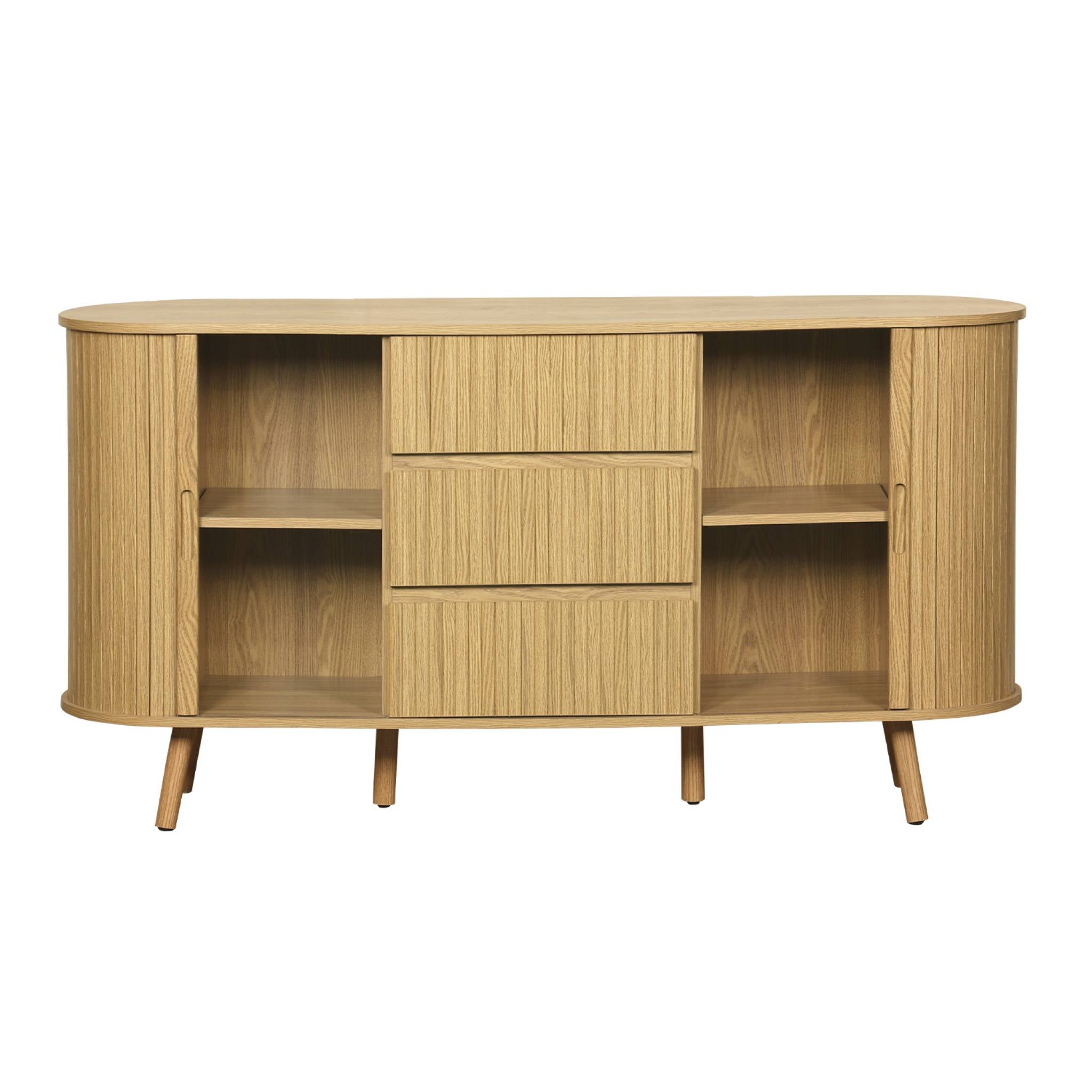 Credenza scandinava effetto legno scanalato 2 ante scorrevoli, 150cm,