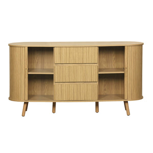 Credenza scandinava effetto legno scanalato 2 ante scorrevoli, 150cm,