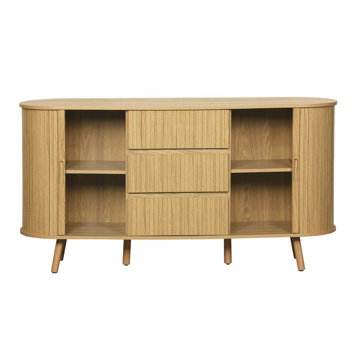 Credenza scandinava effetto legno scanalato 2 ante scorrevoli, 150cm,