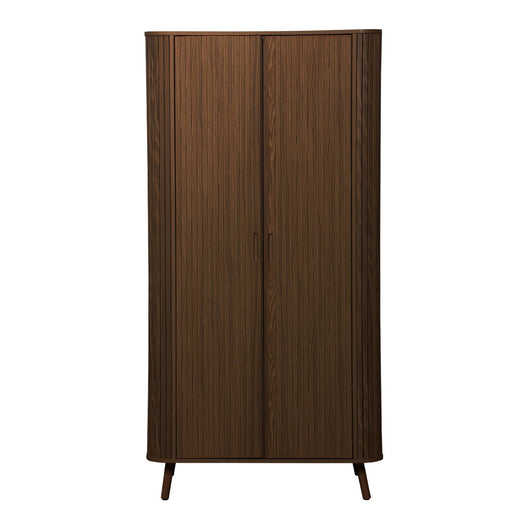 Armadio effetto legno scanalato con mensola e guardaroba, marrone