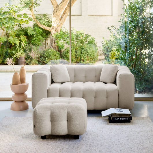 Pouf, poggiapiedi bouclé strutturata per divano a 2 posti, beige