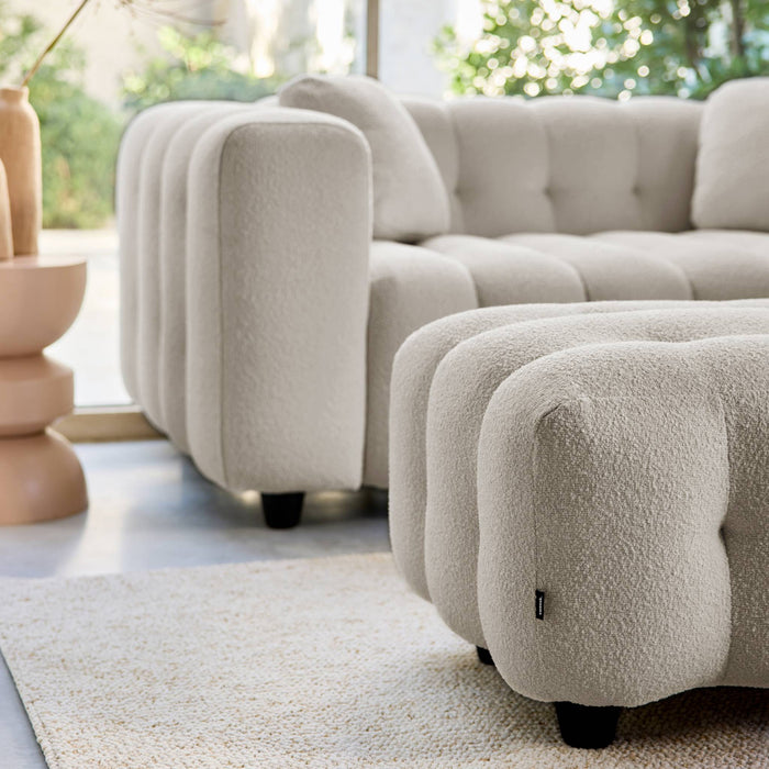 Pouf, poggiapiedi bouclé strutturata per divano a 2 posti, beige