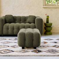 Pouf, poggiapiedi bouclé strutturata per divano a 2 posti, verde kaki