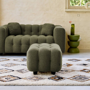 Pouf, poggiapiedi bouclé strutturata per divano a 2 posti, verde kaki