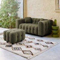 Pouf, poggiapiedi bouclé strutturata per divano a 2 posti, verde kaki