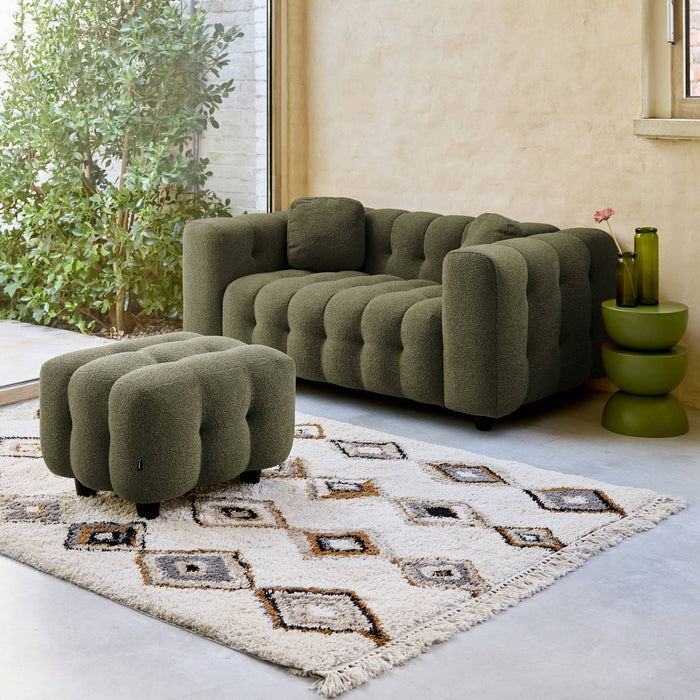 Pouf, poggiapiedi bouclé strutturata per divano a 2 posti, verde kaki