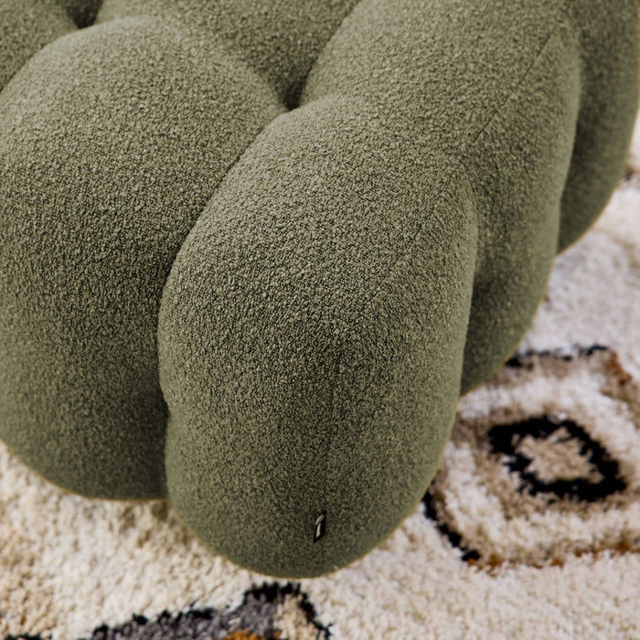 Pouf, poggiapiedi bouclé strutturata per divano a 2 posti, verde kaki