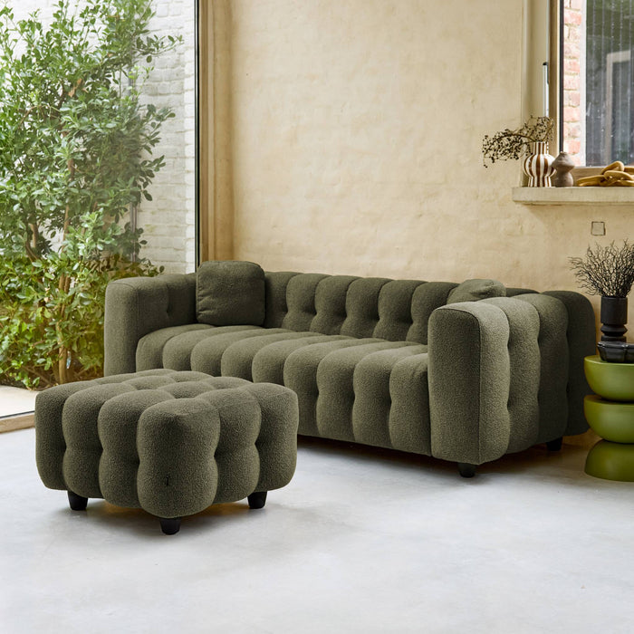 Pouf, poggiapiedi per divano 3 posti leon bouclette strutturato, verde