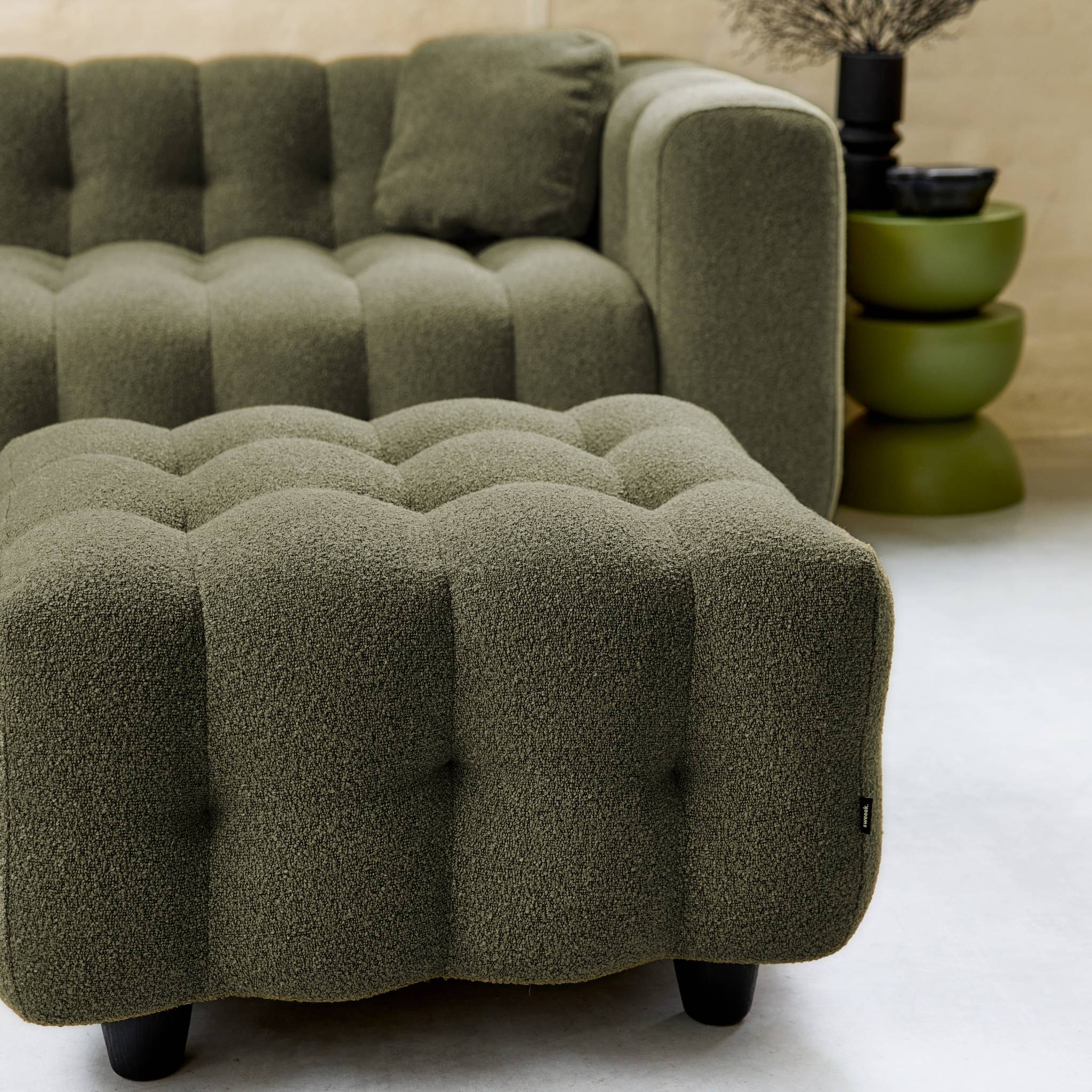 Pouf, poggiapiedi per divano 3 posti leon bouclette strutturato, verde