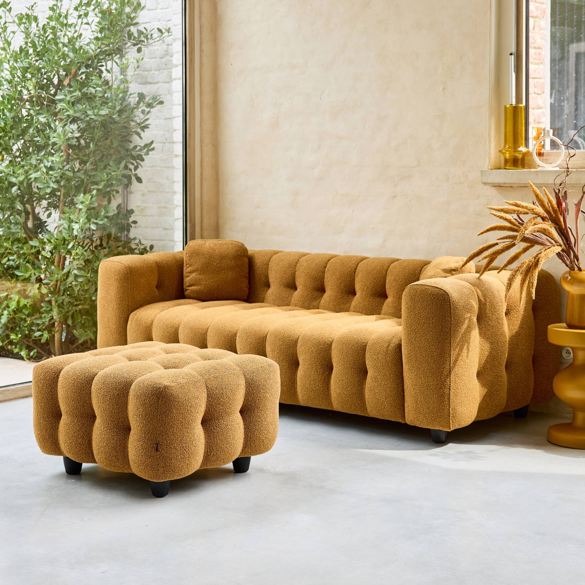 Pouf, poggiapiedi per divano 3 posti leon bouclette strutturato,