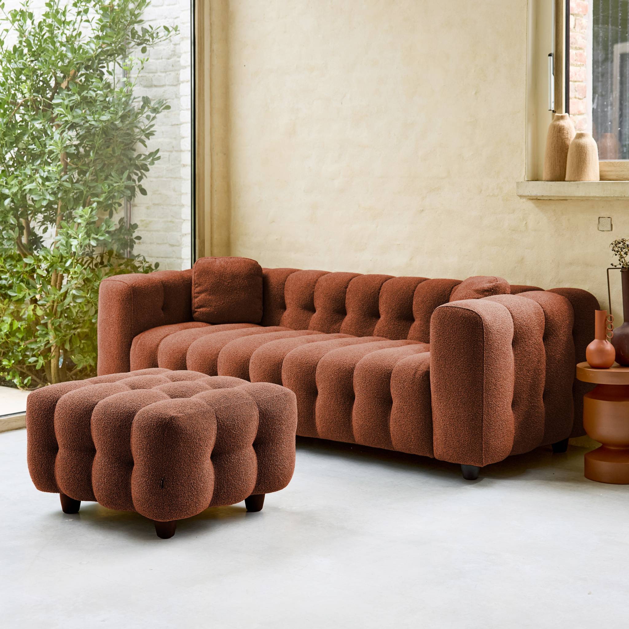 Pouf, poggiapiedi per divano 3 posti leon bouclette strutturato,