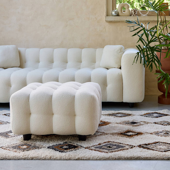 Pouf, poggiapiedi per divano 3 posti leon bouclette strutturato, crema