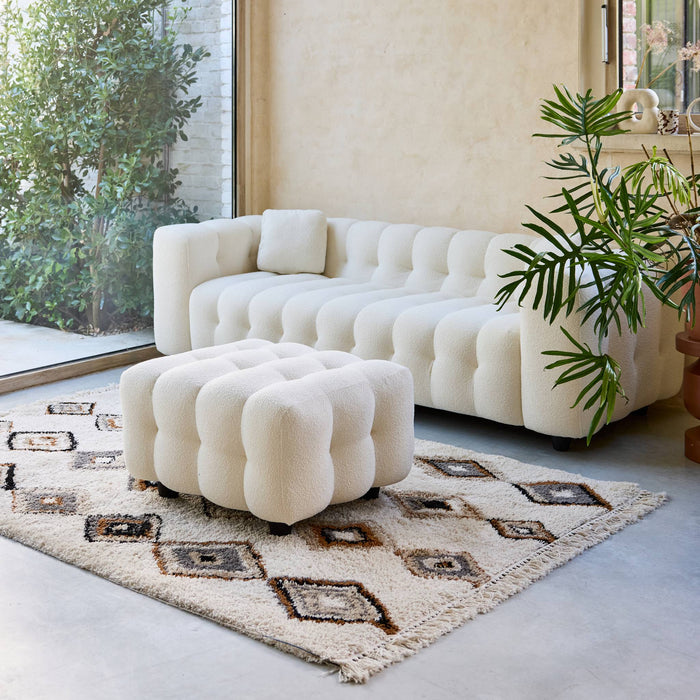 Pouf, poggiapiedi per divano 3 posti leon bouclette strutturato, crema