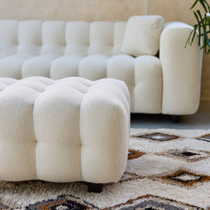 Pouf, poggiapiedi per divano 3 posti leon bouclette strutturato, crema