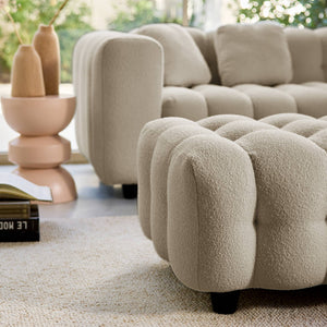 Pouf, poggiapiedi per divano 3 posti leon bouclé testurizzato, beige