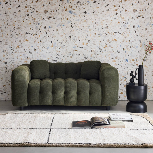 Divano a 2 posti, rivestito in tessuto bouclé testurizzato, kaki