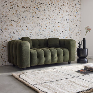 Divano a 2 posti, rivestito in tessuto bouclé testurizzato, kaki
