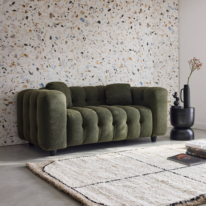 Divano a 2 posti, rivestito in tessuto bouclé testurizzato, kaki