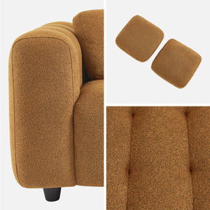 Divano a 2 posti, rivestito in tessuto bouclé testurizzato, mostarda