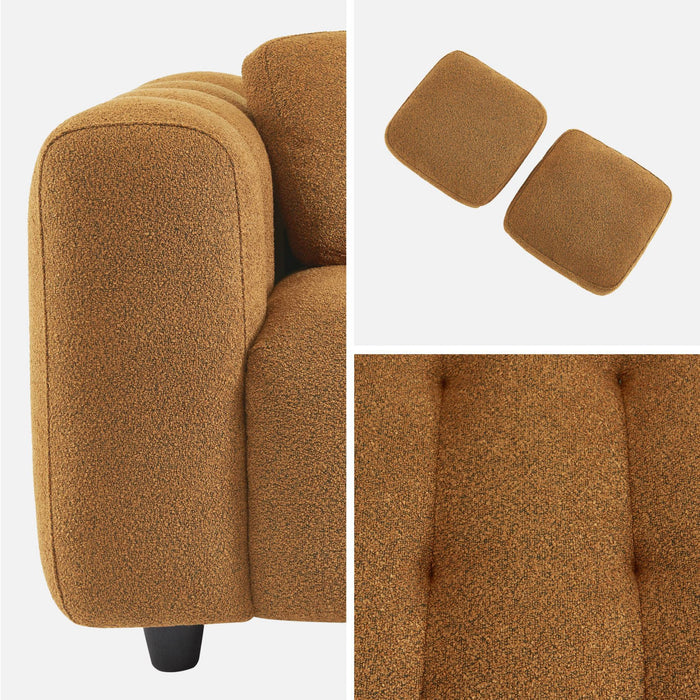 Divano a 2 posti, rivestito in tessuto bouclé testurizzato, mostarda