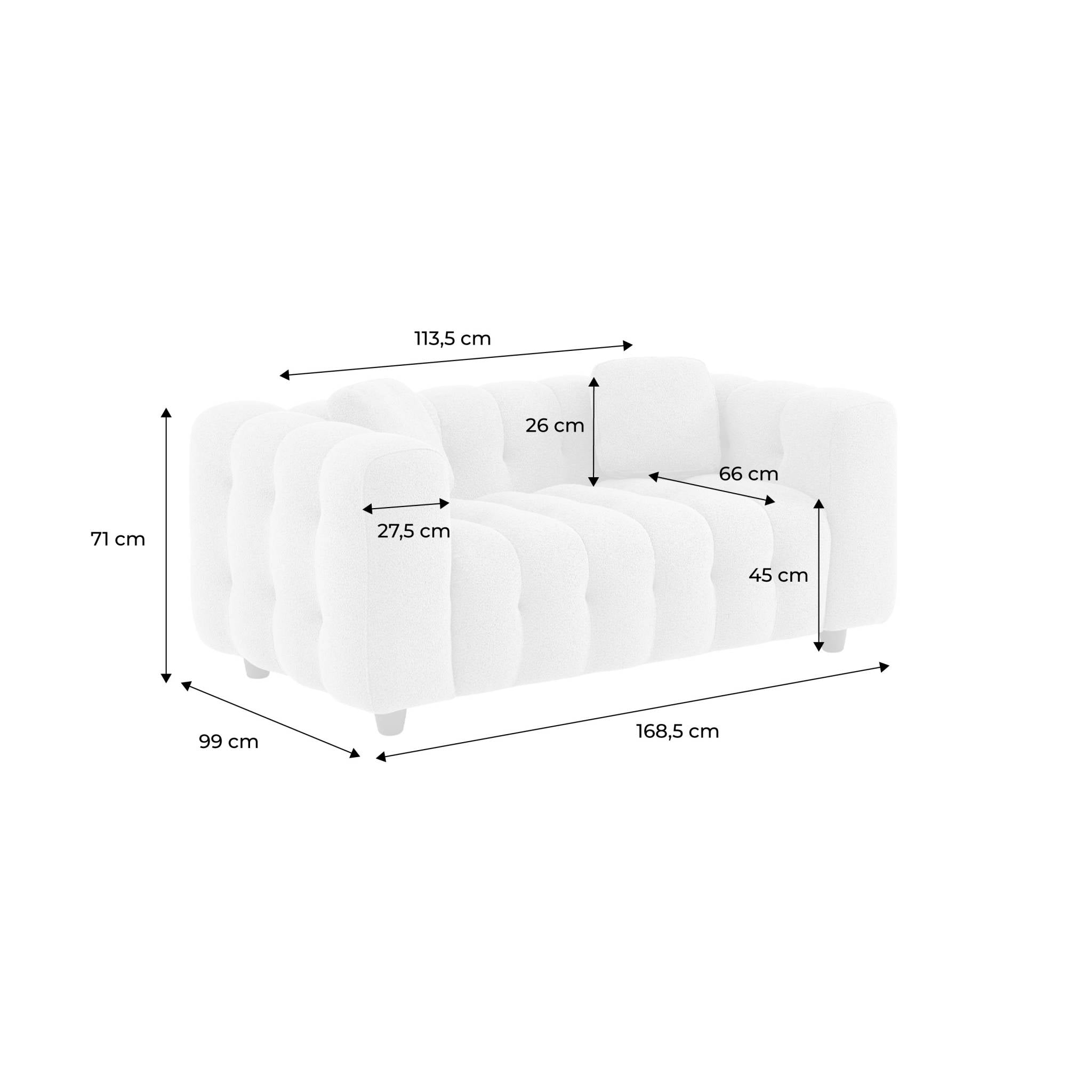 Divano a 2 posti, rivestito in tessuto bouclé testurizzato, mostarda