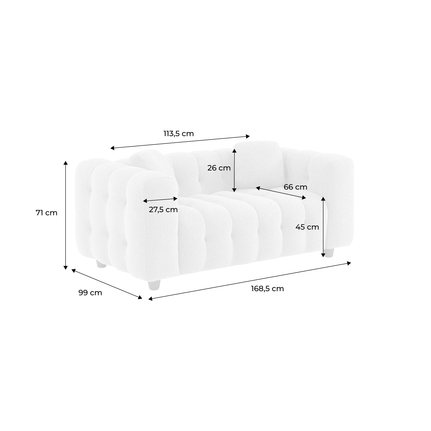 Divano a 2 posti, rivestito in tessuto bouclé testurizzato, terracotta