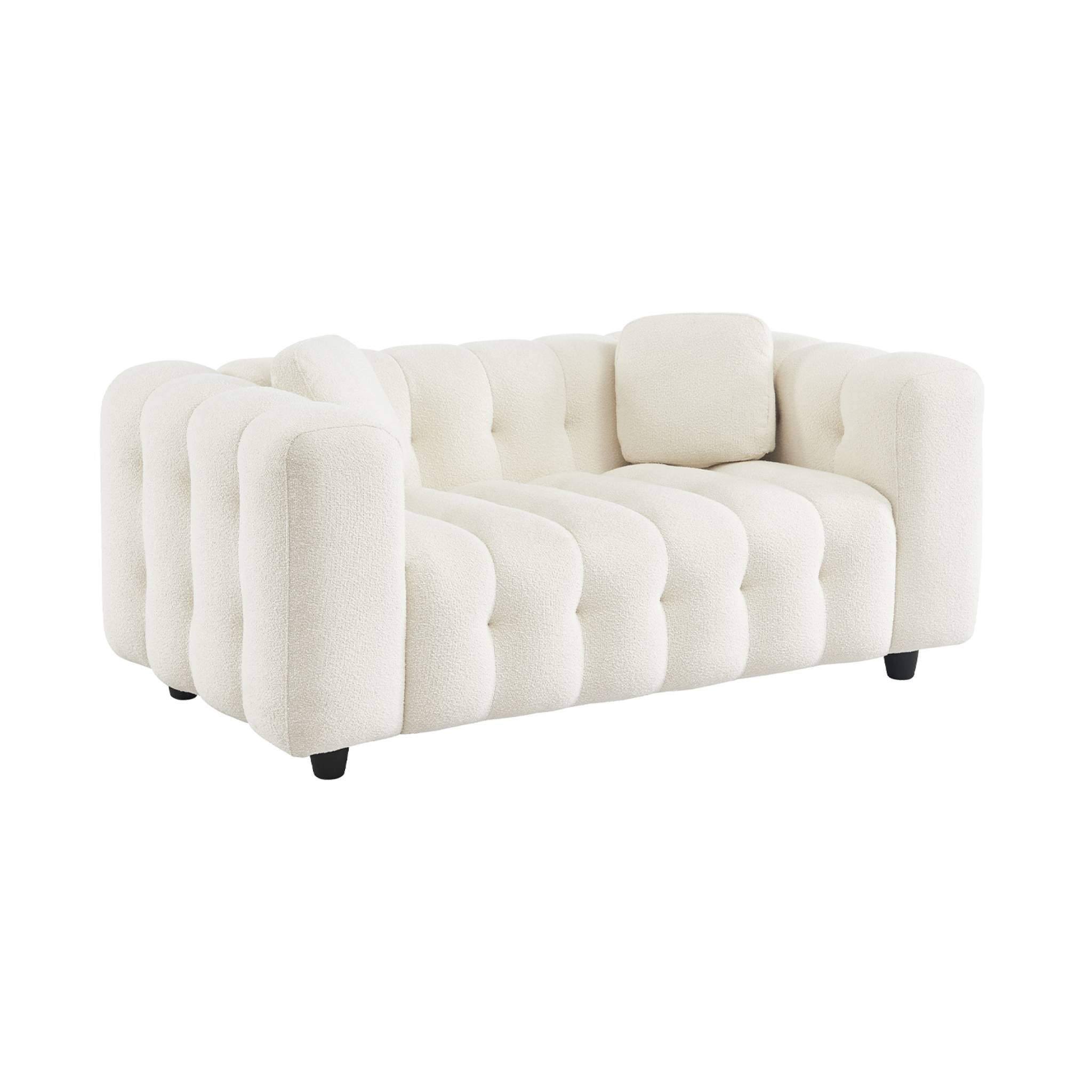 Divano a 2 posti, rivestito in tessuto bouclé testurizzato, bianco