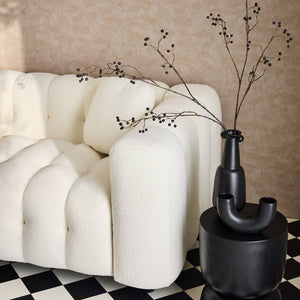 Divano a 2 posti, rivestito in tessuto bouclé testurizzato, bianco